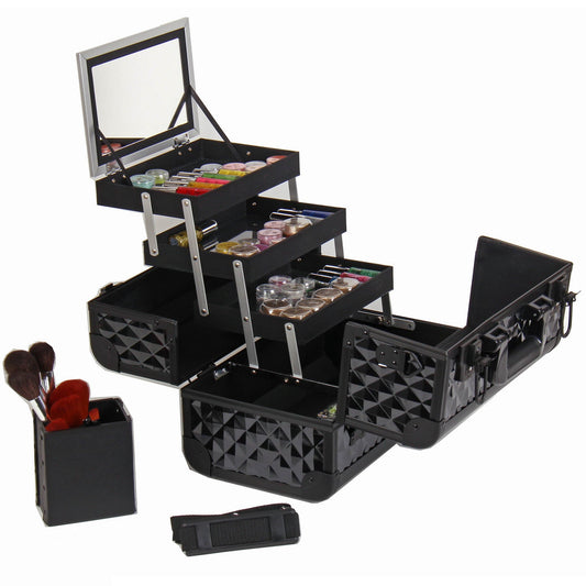 SHANY Fantasy Collection Makeup Train Case, open view with trays and mirror