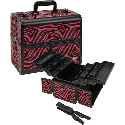 Pink Zebra Makeup Train Case with 3-Tier Trays