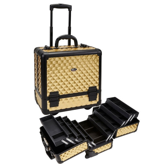 Gold Diamond Rolling Makeup Case with 8 Trays