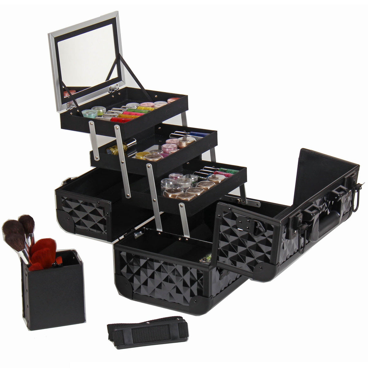 SHANY Fantasy Collection Makeup Train Case, open view with trays and mirror