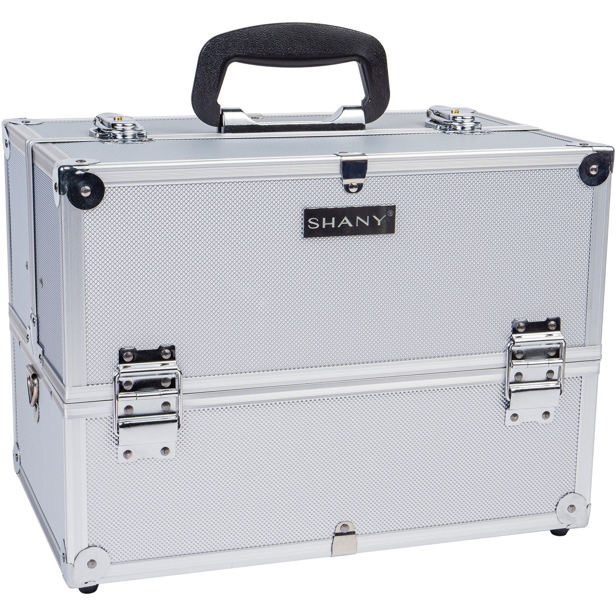 SHANY Essential Pro Makeup Train Case in Silver with silver trim