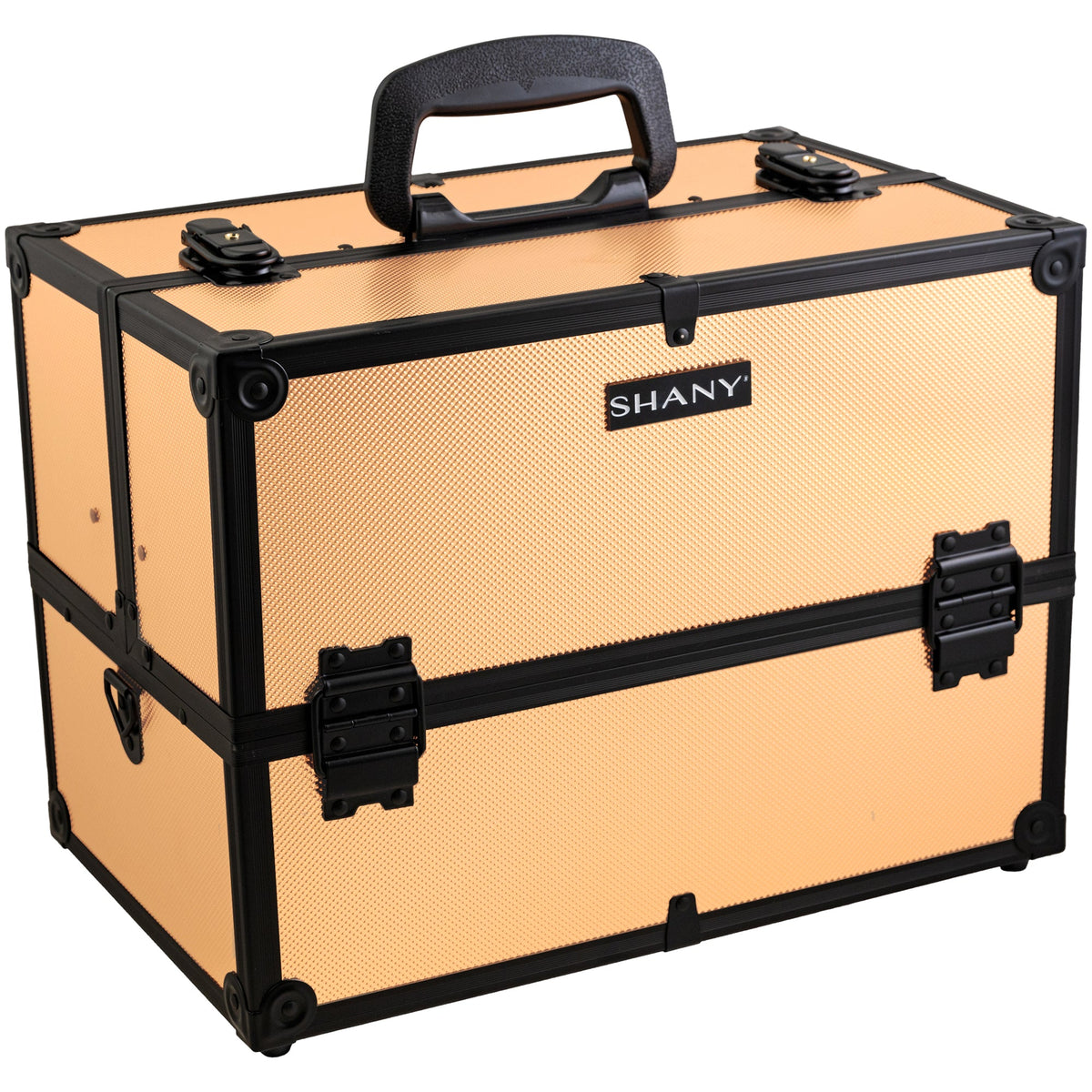 SHANY Essential Pro Makeup Train Case in Gold with black trim