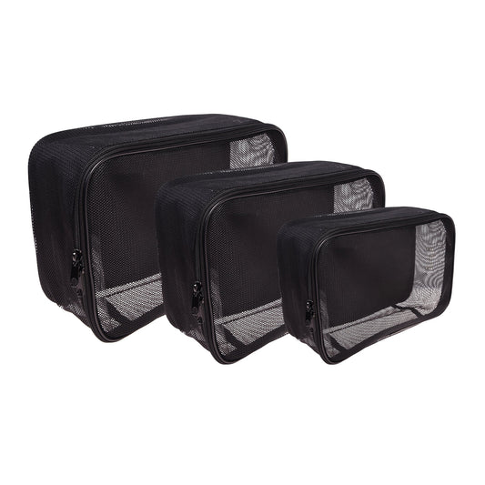 SHANY Mesh Travel Makeup Bag set of three sizes in Black