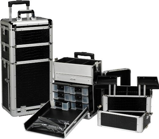 Black Gator & Silver 3-in-1 Rolling Makeup Case with Drawers