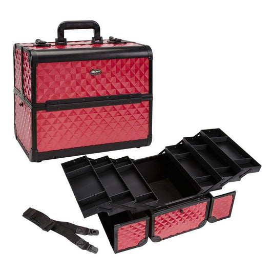 Hot Pink Diamond Makeup Train Case with 3-Tier Trays