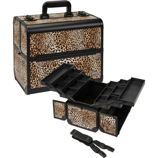 Leopard Makeup Train Case with 3-Tier Trays