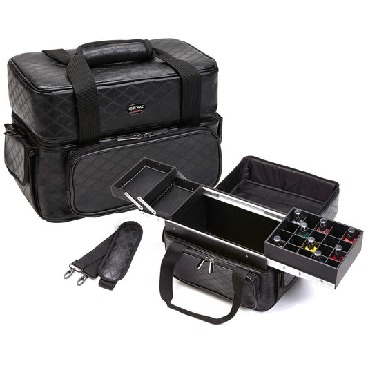 Black Soft Nail & Makeup Case with Trays
