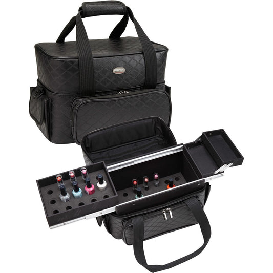 Black Quilted Soft Nail & Makeup Case with Trays