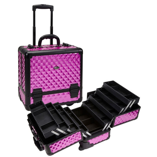 Purple Diamond Rolling Makeup Case with 8 Trays